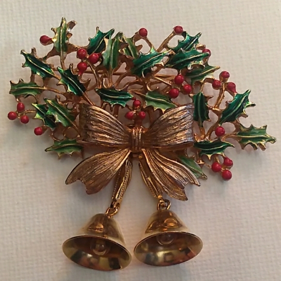 **BOOK PC** WEISS Enamel Christmas Bells Brooch c.1960s  *SALE Ends  1/1/22 - Picture 2 of 8